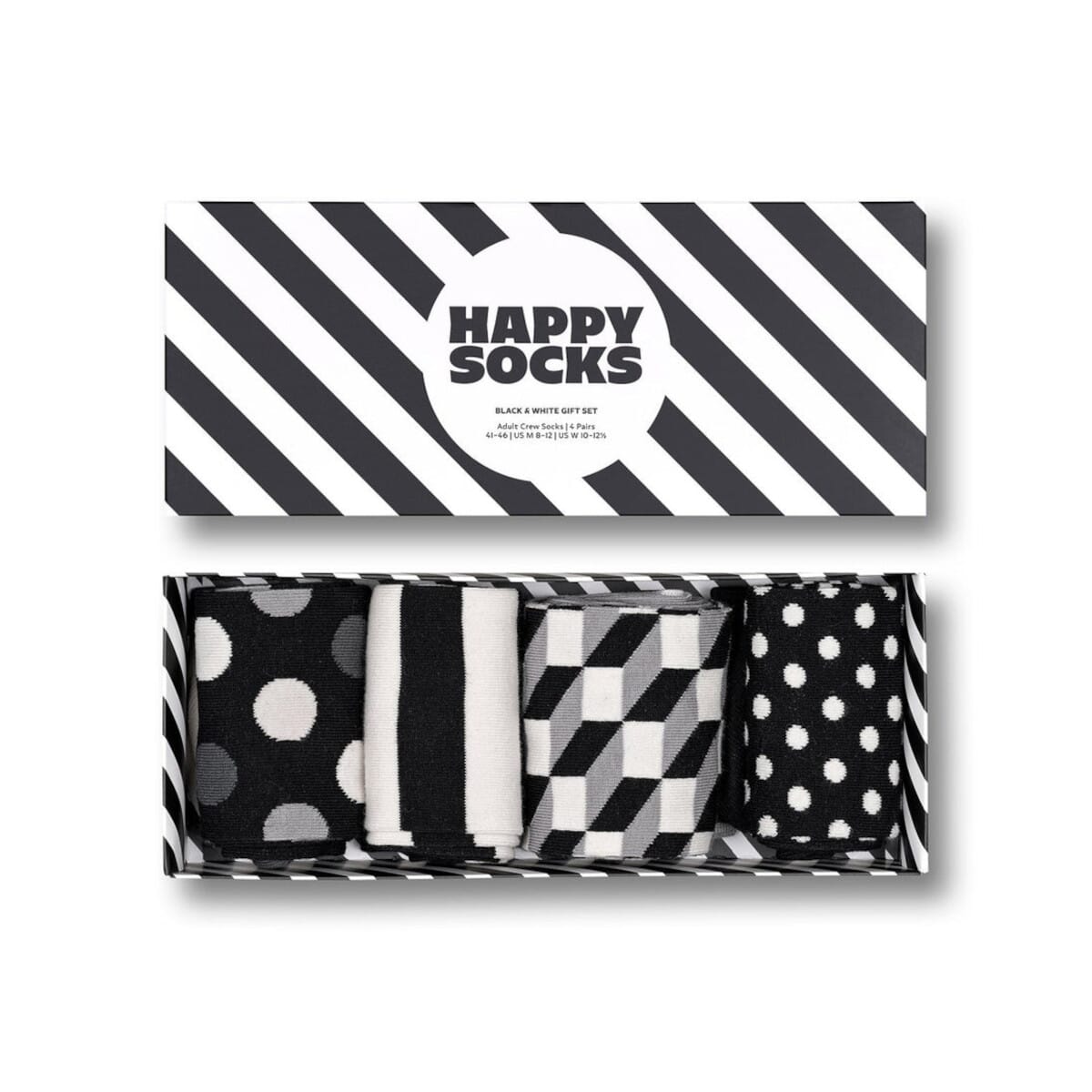 4-pack Classic Black And White Crew Length Socks Gift Set For Women And Men
